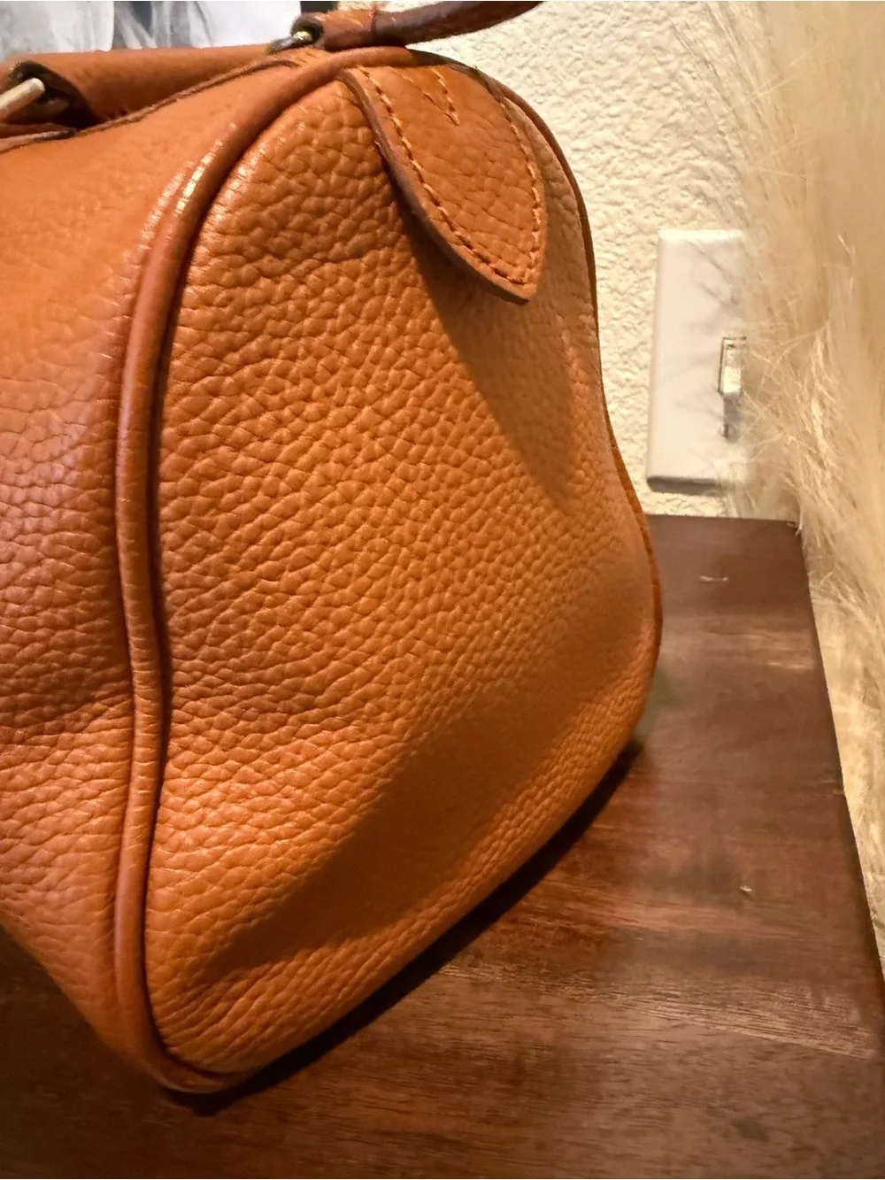 Dooney & Bourke Tan Pebbled Leather Satchel with Detachable Strap